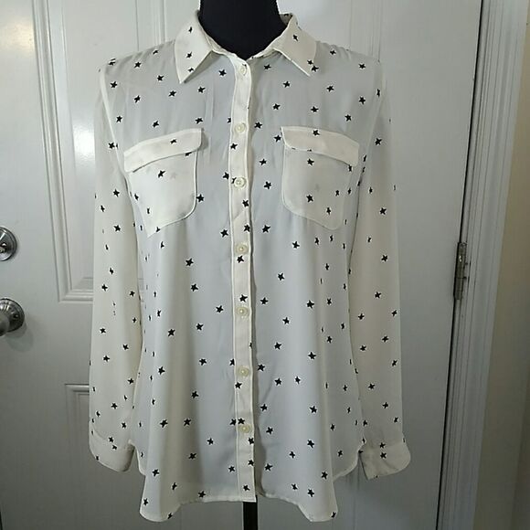Loft Ann Taylor cream & black button front blouse - Picture 1 of 8